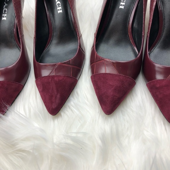 New Coach Patchwork Burgundy Suede Heels - Picture 5 of 6